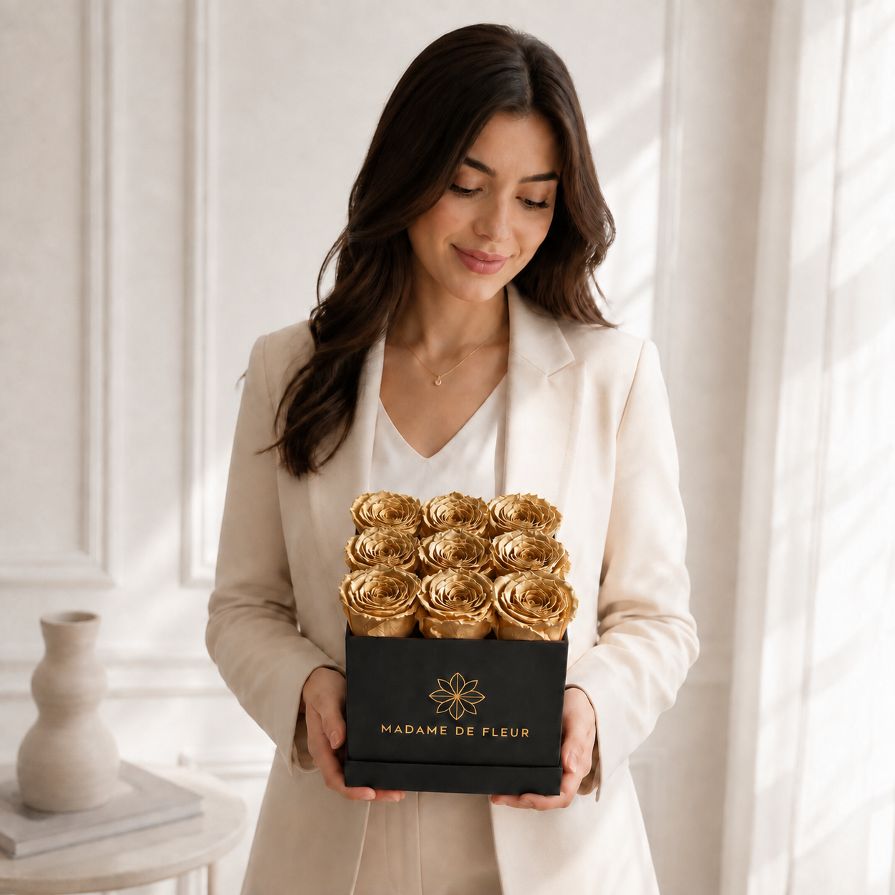 Small Black Square Box - Preserved Roses & Ferrero Rocher