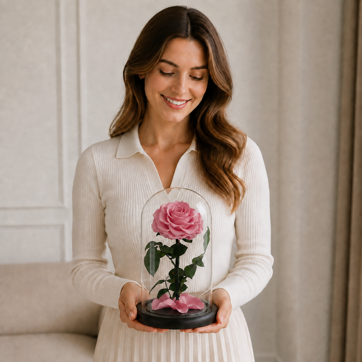 Beauty & The Beast Pink Preserved Rose
