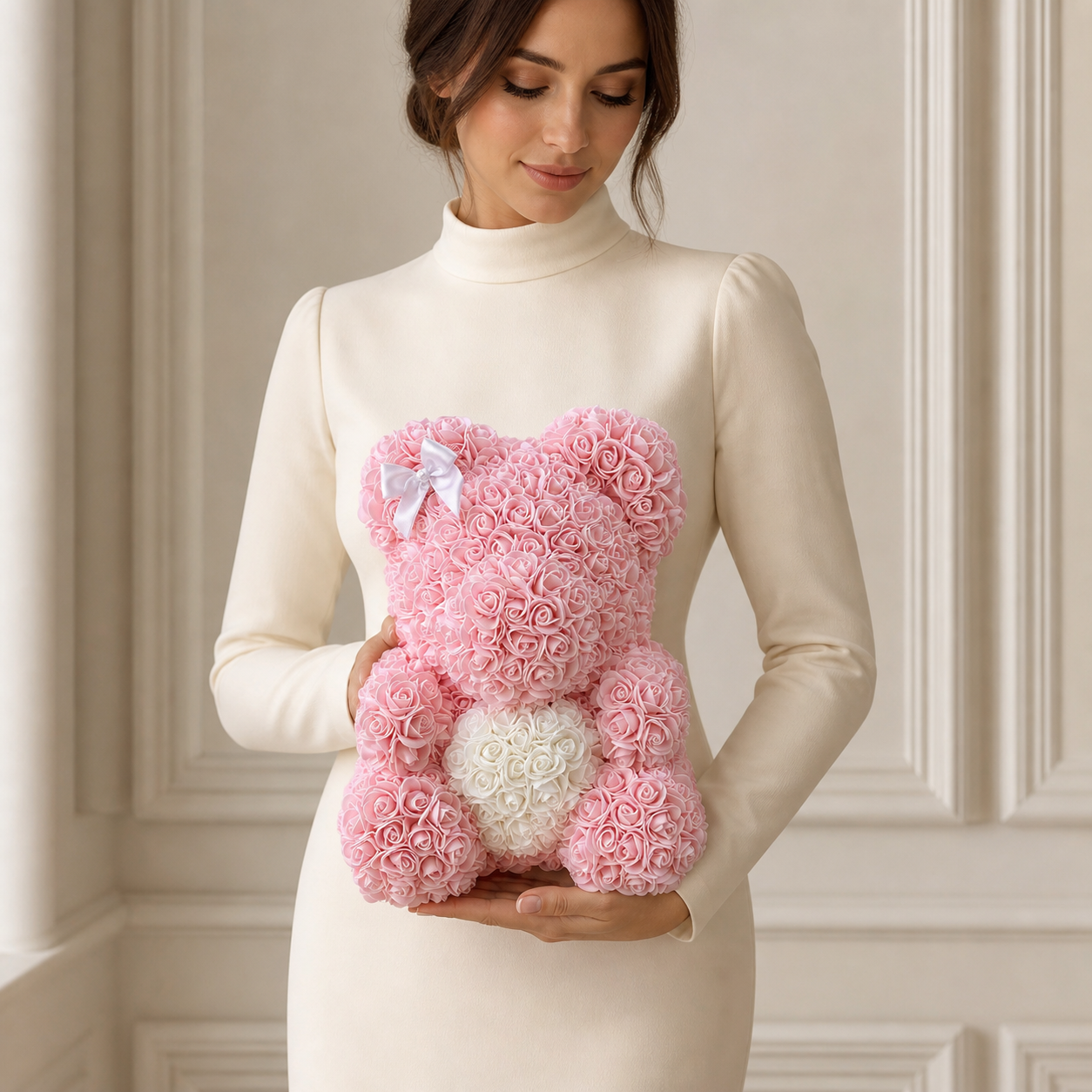 Medium Pink LOVE Rose Bear, photo 3 - Madame De Fleur