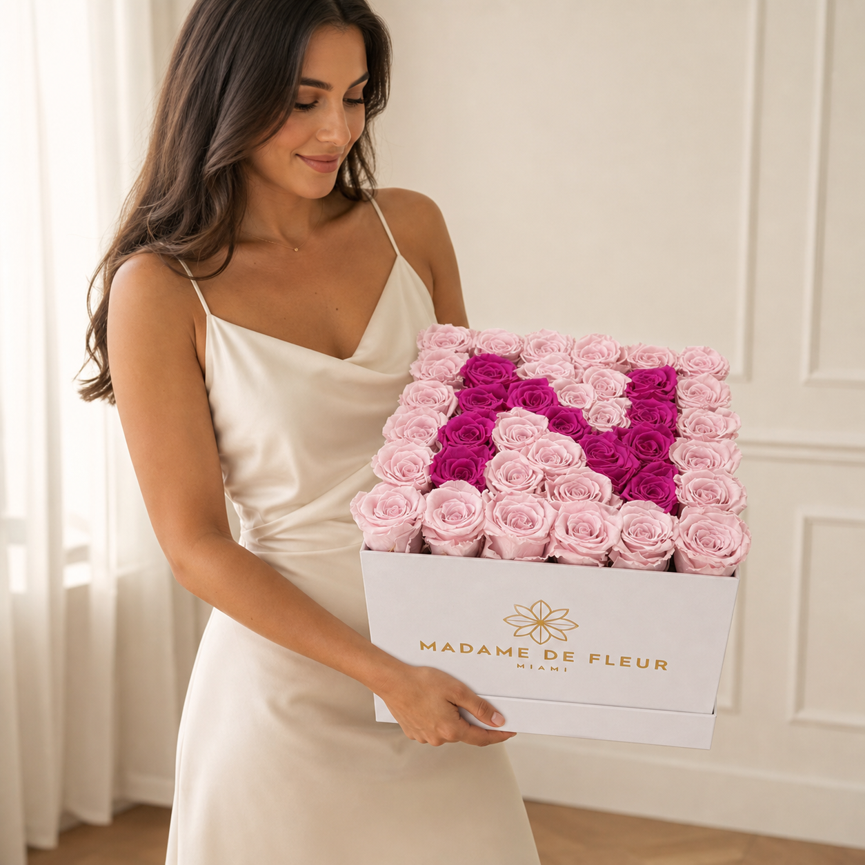 XL White Square Box - Preserved Roses