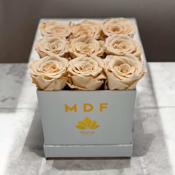 Small White Square Box - Preserved Roses