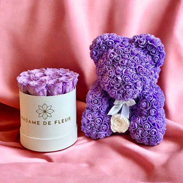Mother’s Day Luxe Trio – Rose Bear, Rose Box & Balloons - Madame De Fleur