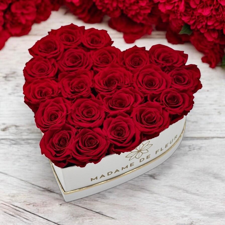 Medium White Heart Box - Preserved Roses - Madame De Fleur