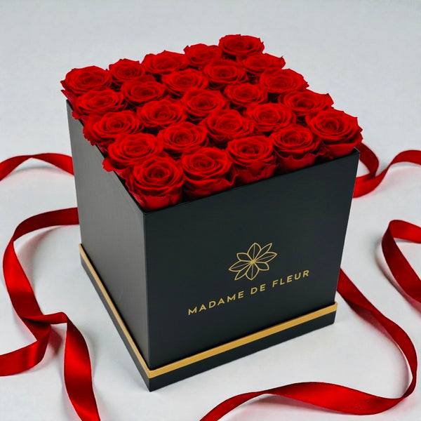 Large Black Square Box - Preserved Roses - Madame De Fleur
