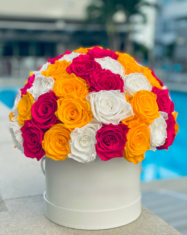 Large White Round Dome Box - Preserved Roses