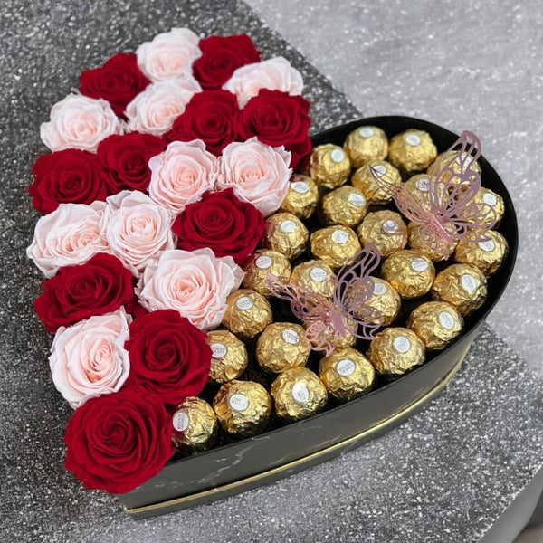 Large Heart Gift Box - Preserved Roses & Ferrero Combo - Madame De Fleur