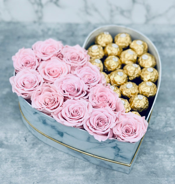 Medium Heart Gift Box - Preserved Roses & Ferrero Combo