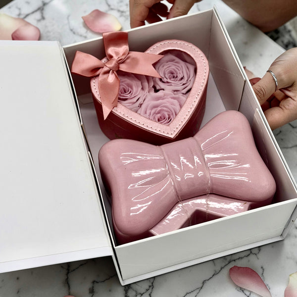 Blush & Glow - Pink Preserved Roses & Candle