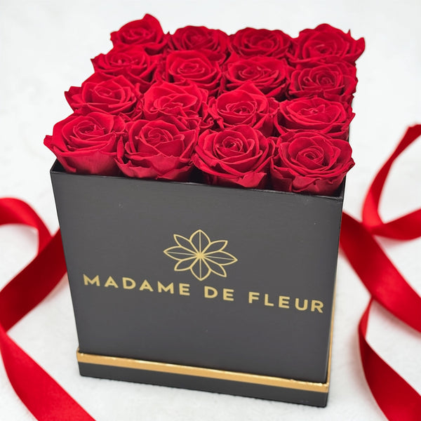 Medium Black Square Box - Preserved Roses
