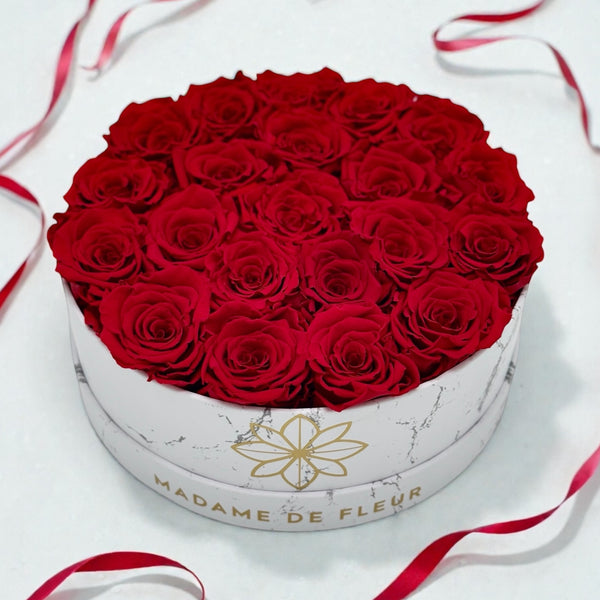 Large Marble Round Box - Preserved Roses