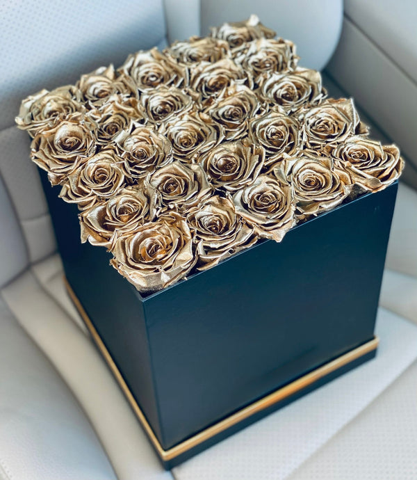 Large Black Square Box - Preserved Roses