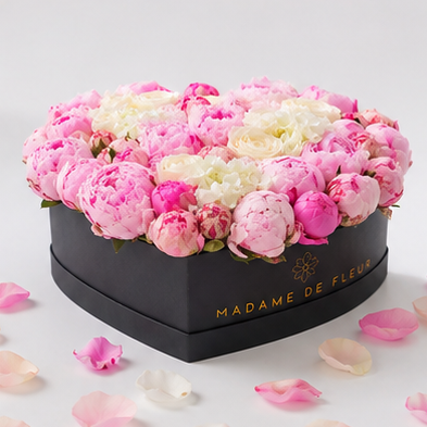 Blush Garden Heart - Peonies, Roses & Hydrangeas Heart Box