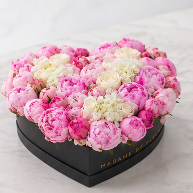 Blush Garden Heart - Peonies, Roses & Hydrangeas Heart Box