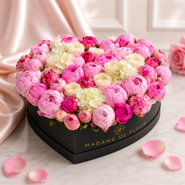 Blush Garden Heart - Peonies, Roses & Hydrangeas Heart Box