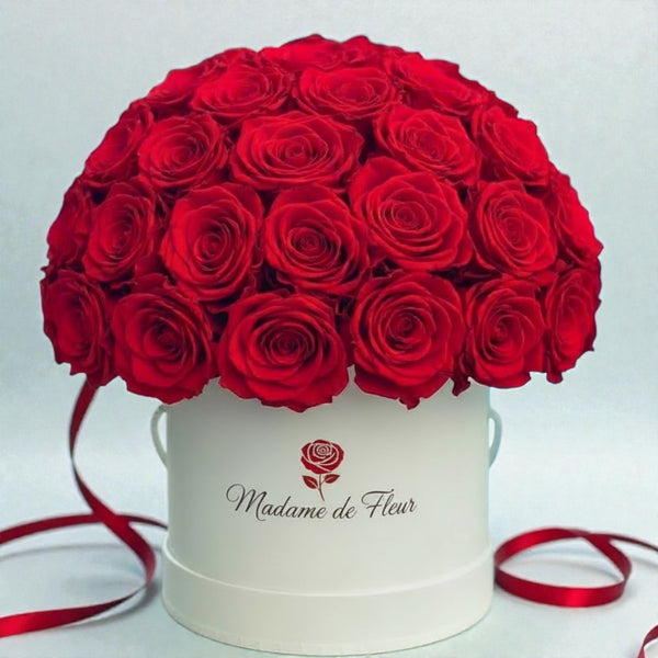 Large White Round Dome Box - Preserved Roses - Madame De Fleur