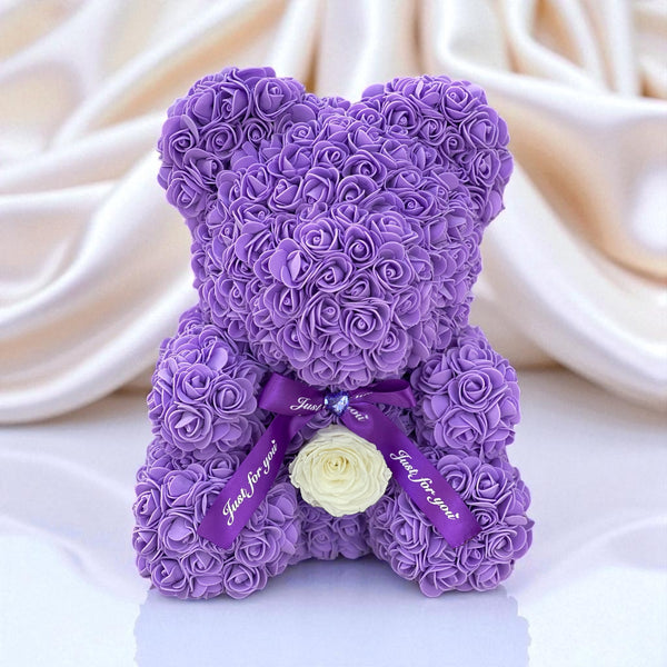 Medium Purple Rose Bear - Madame De Fleur