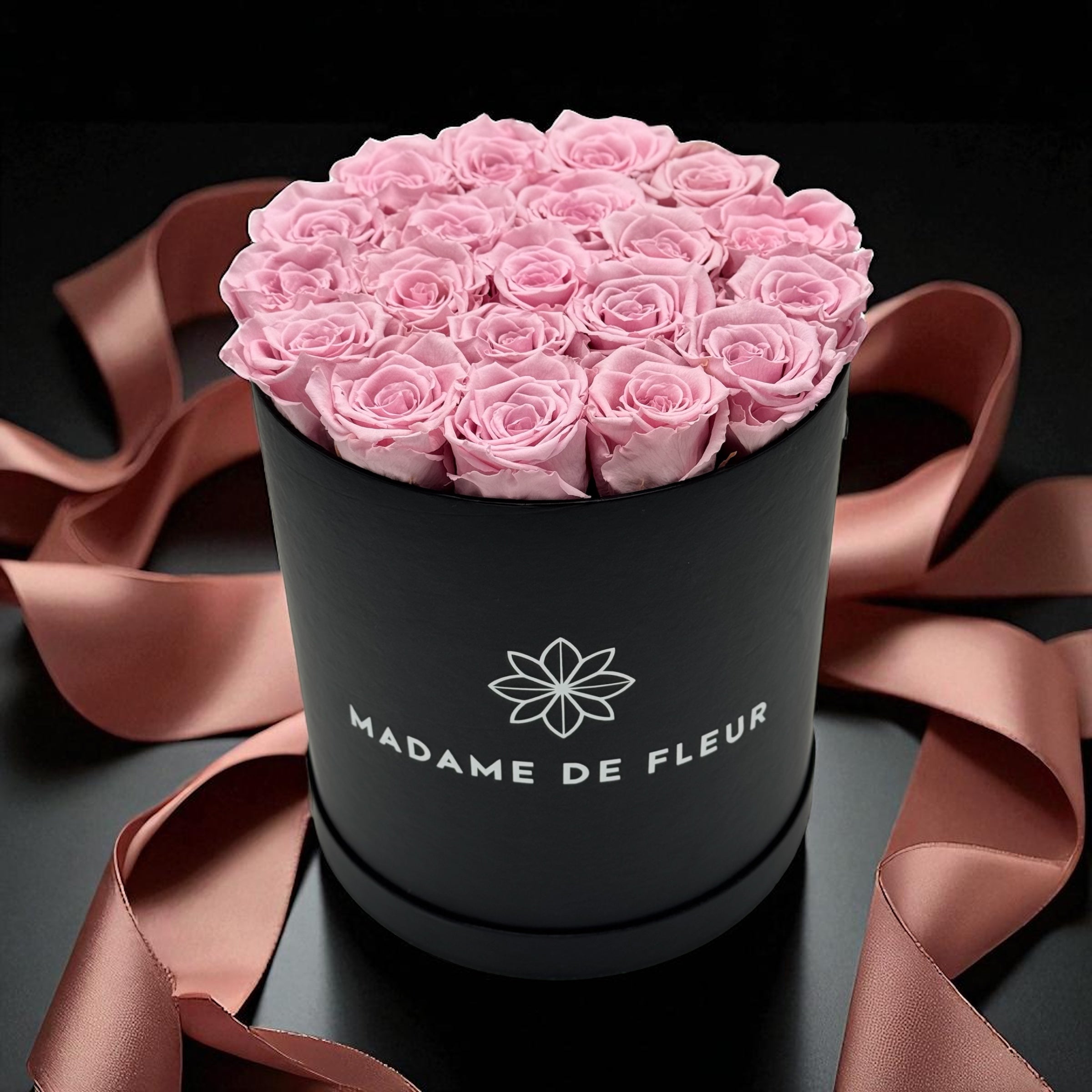 Large Black Round Box - Preserved Roses