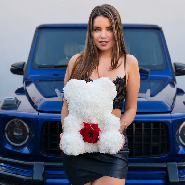 Medium White Rose Bear