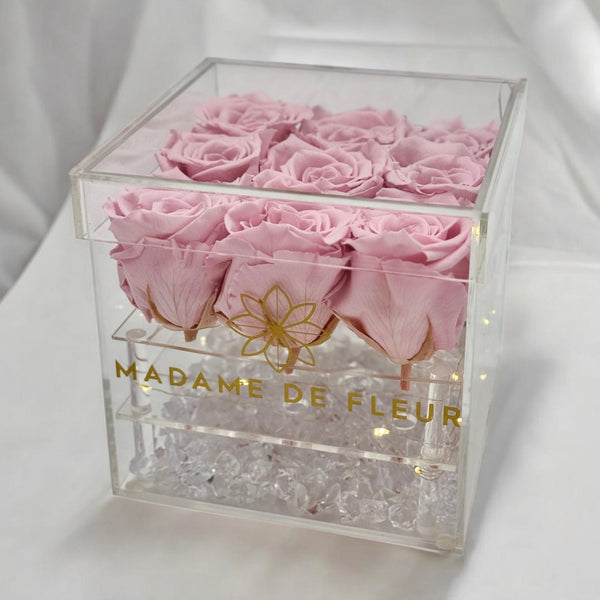Small Acrylic Square Box - Preserved Roses