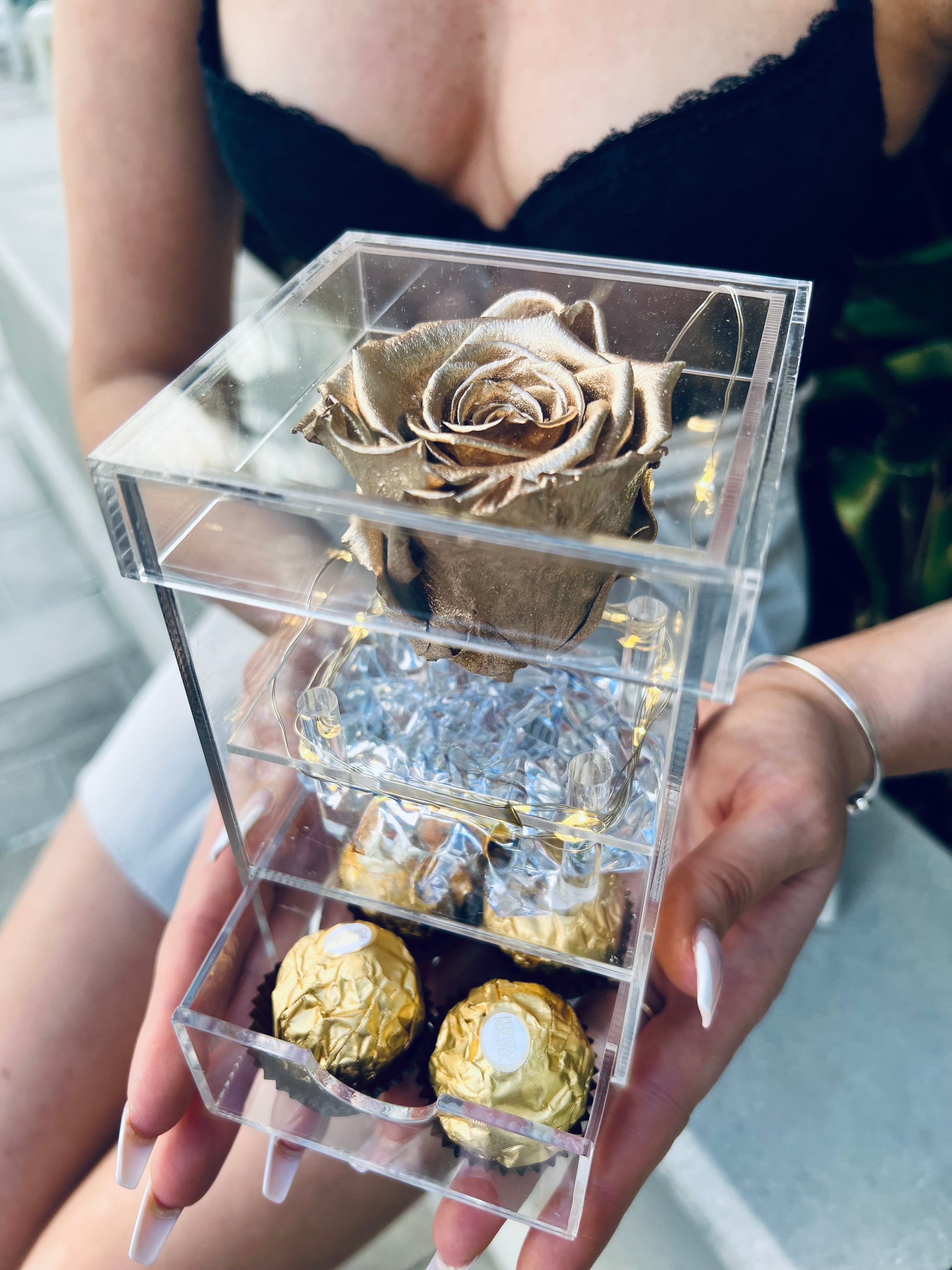 Single Tall Acrylic Box with LED - Preserved Rose