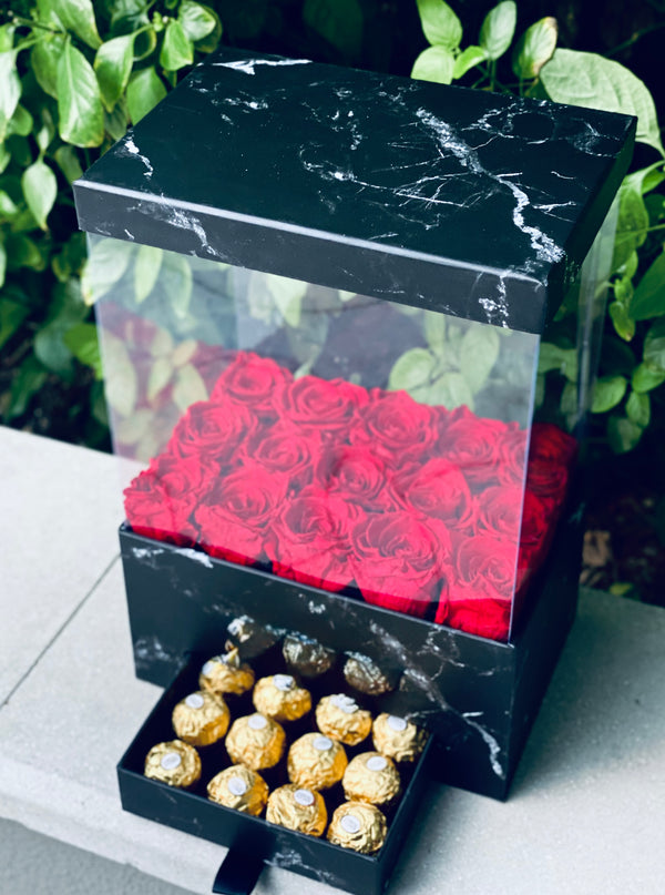 3D Marble Gift Box - Preserved Roses