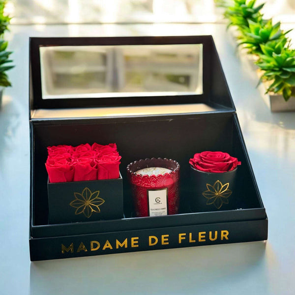 The Perfect Package - Red Preserved Roses & Candle - Madame De Fleur