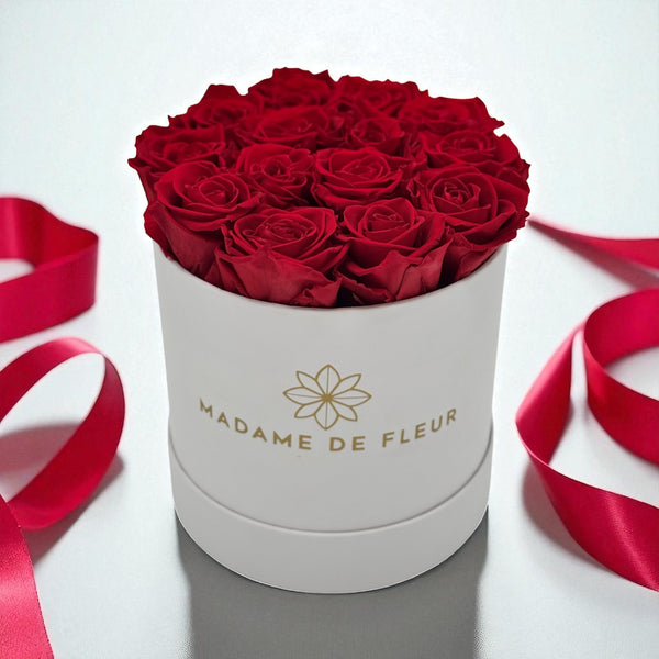 Small White Round Box - Preserved Roses