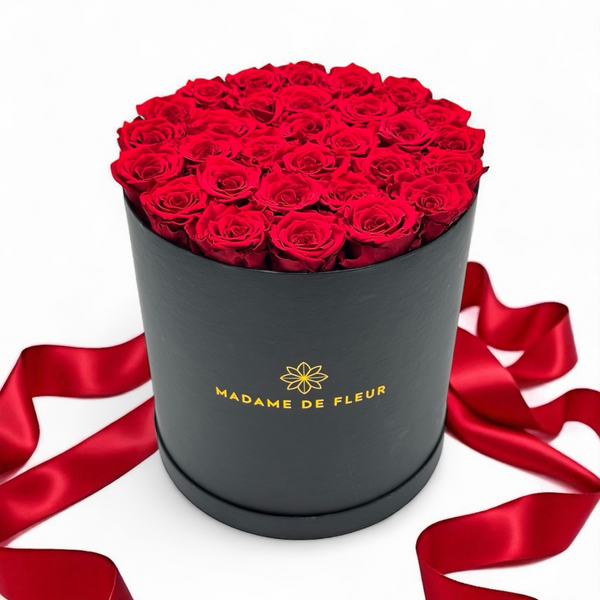 XL Black Round Box - Preserved Roses - Madame De Fleur