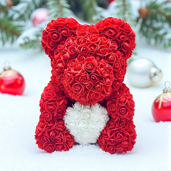 Medium Red LOVE Rose Bear - Madame De Fleur