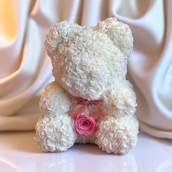 Medium White Rose Bear