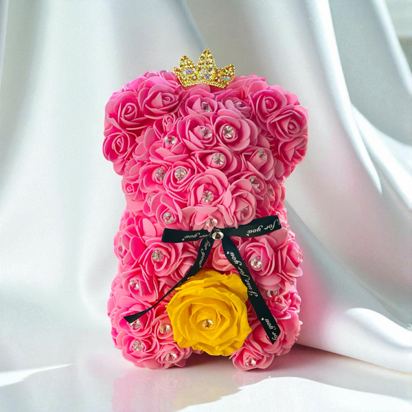 Small Luxury Pink Rose Bear with Diamonds/Pearls - Madame De Fleur