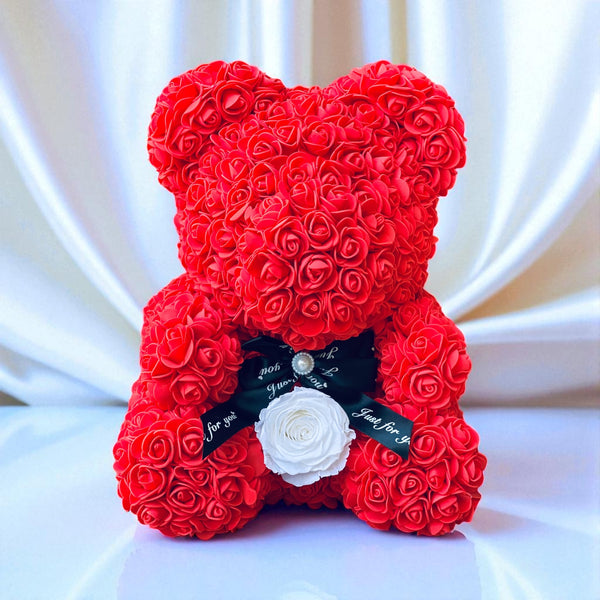 Medium Red Rose Bear - Madame De Fleur