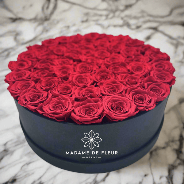 Jumbo Black Round Box - Preserved Roses - Madame De Fleur