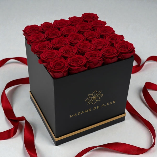 Large Black Square Box - Preserved Roses