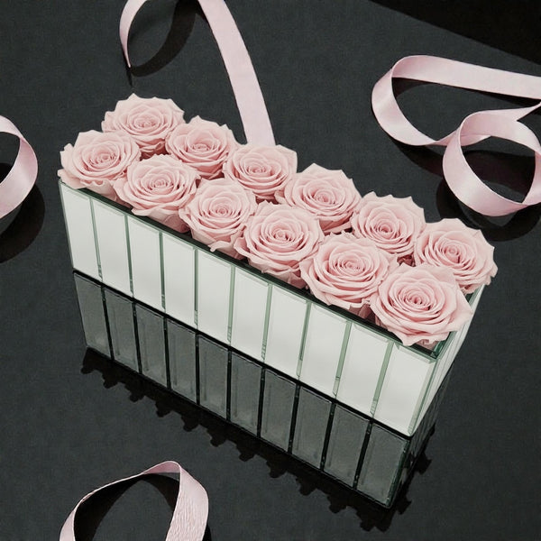 Mirror Rectangle Vase  - Preserved Roses