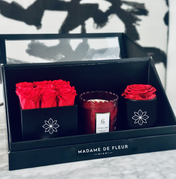 The Perfect Package - Red Preserved Roses & Candle