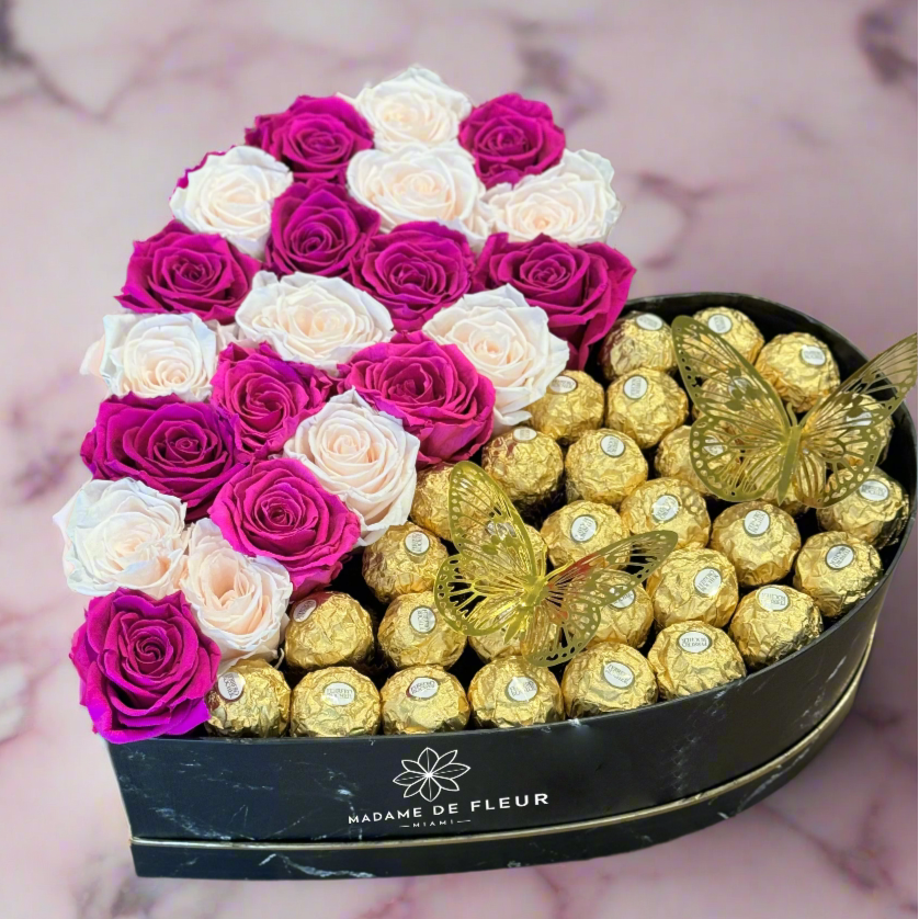 XL Heart Gift Box - Preserved Roses & Ferrero Combo