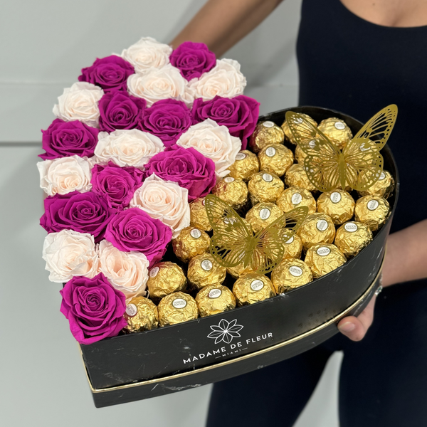 XL Heart Gift Box - Preserved Roses & Ferrero Combo