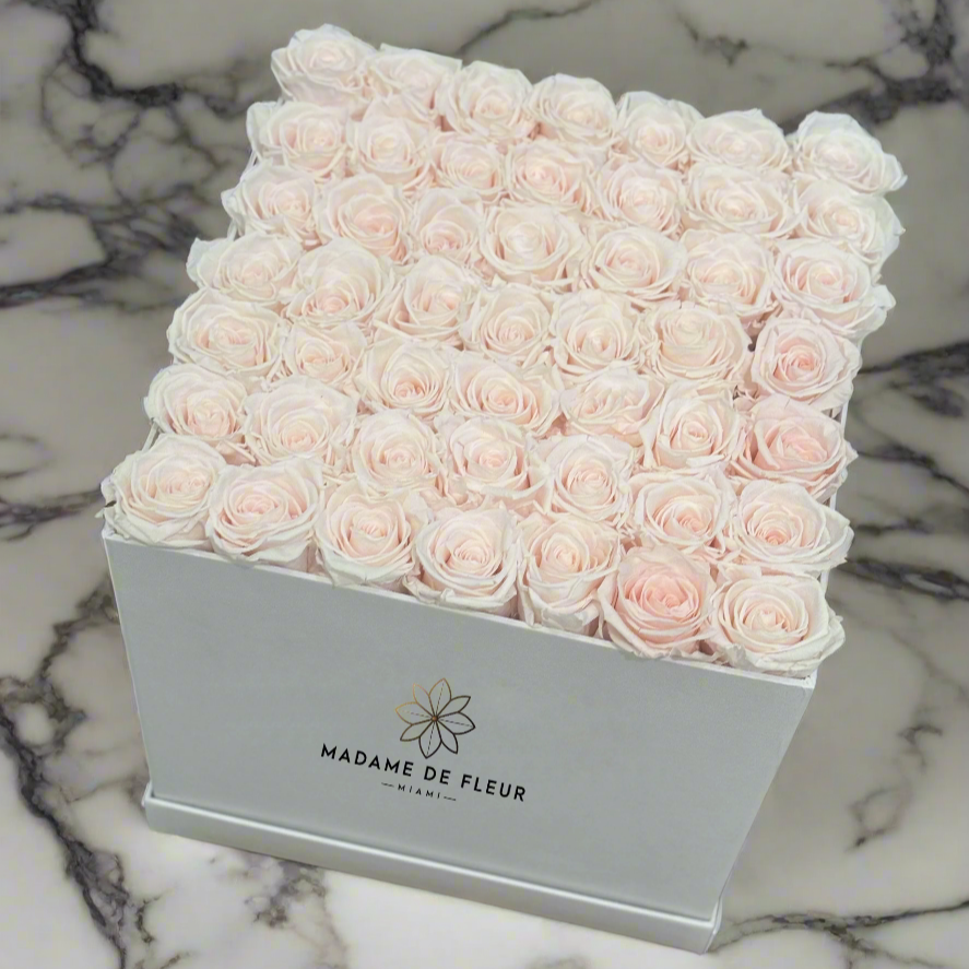 XL White Square Box - Preserved Roses