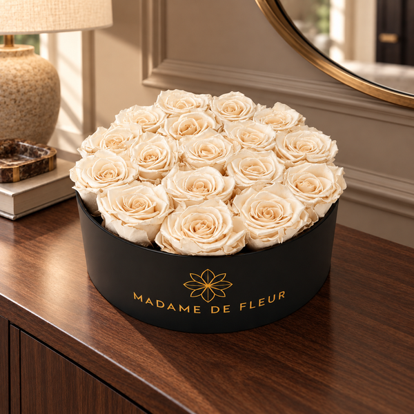 Large Black Round Box - Preserved Roses — lifestyle photo