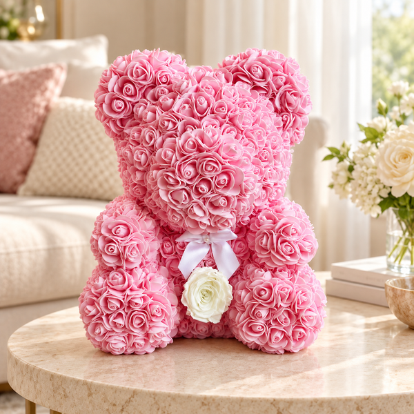 Medium Pink Rose Bear — lifestyle photo