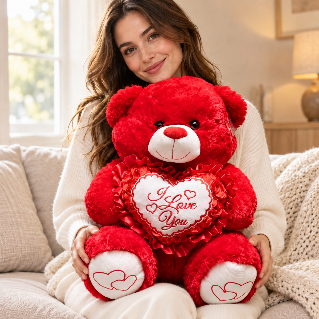 Large red I Love You teddy bear, model view