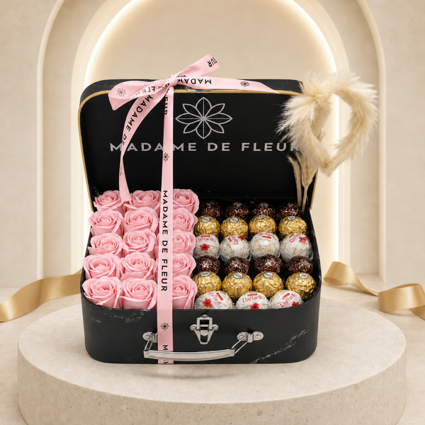 Rose Soap Sweet Escape Gift Box with light-pink rose soaps and light-pink ribbon — approved main photo
