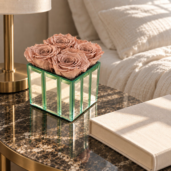 XS Mirror Square Vase  - Preserved Roses - lifestyle view