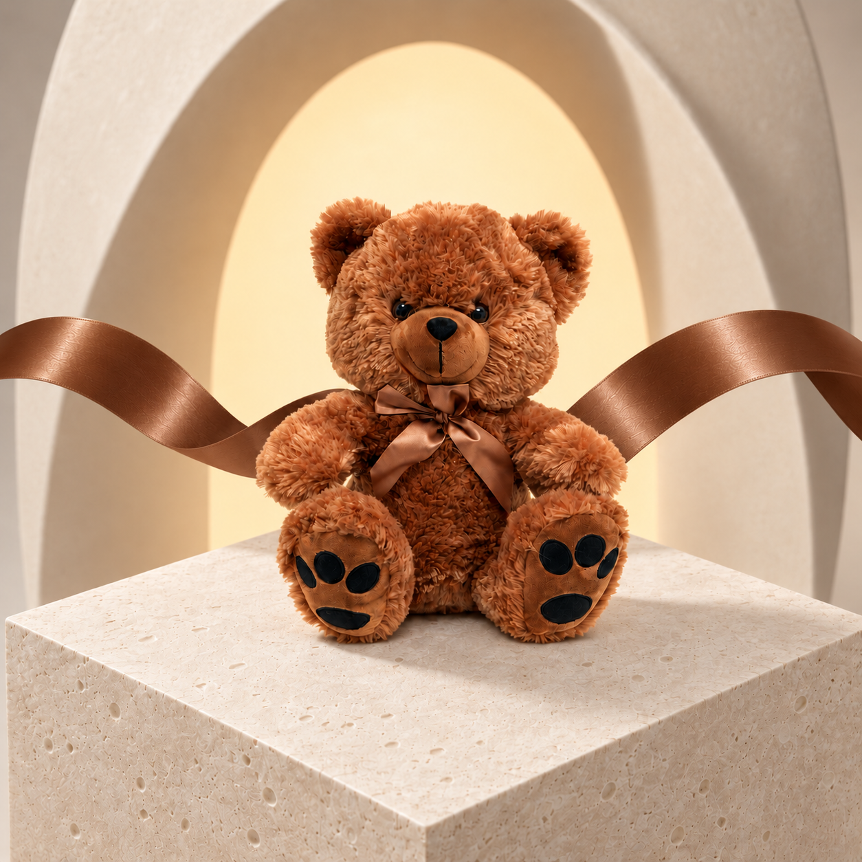 Medium caramel plush teddy bear — main view