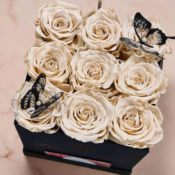 Small Black Square Box - Preserved Roses