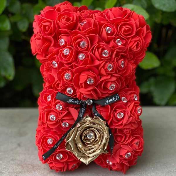 Small Luxury Red Rose Bear with Diamonds Pearls