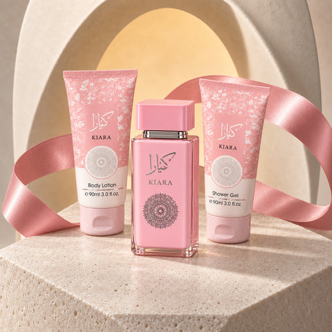 Blush Petals fragrance gift set — studio view