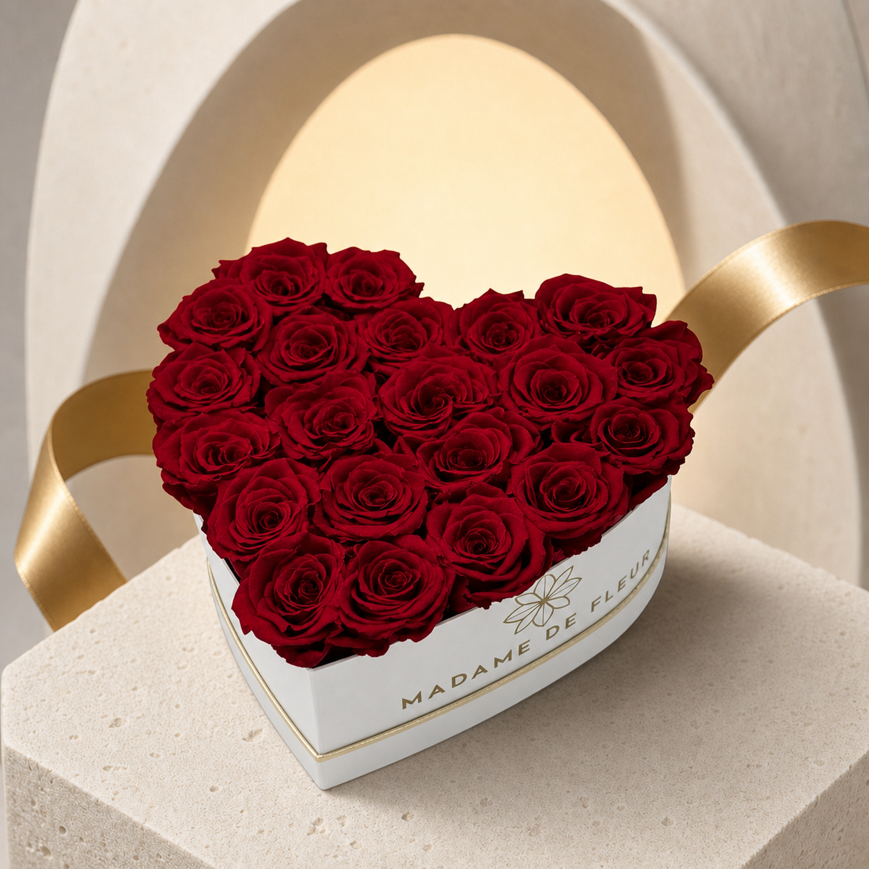 Medium White Heart Box - Preserved Roses