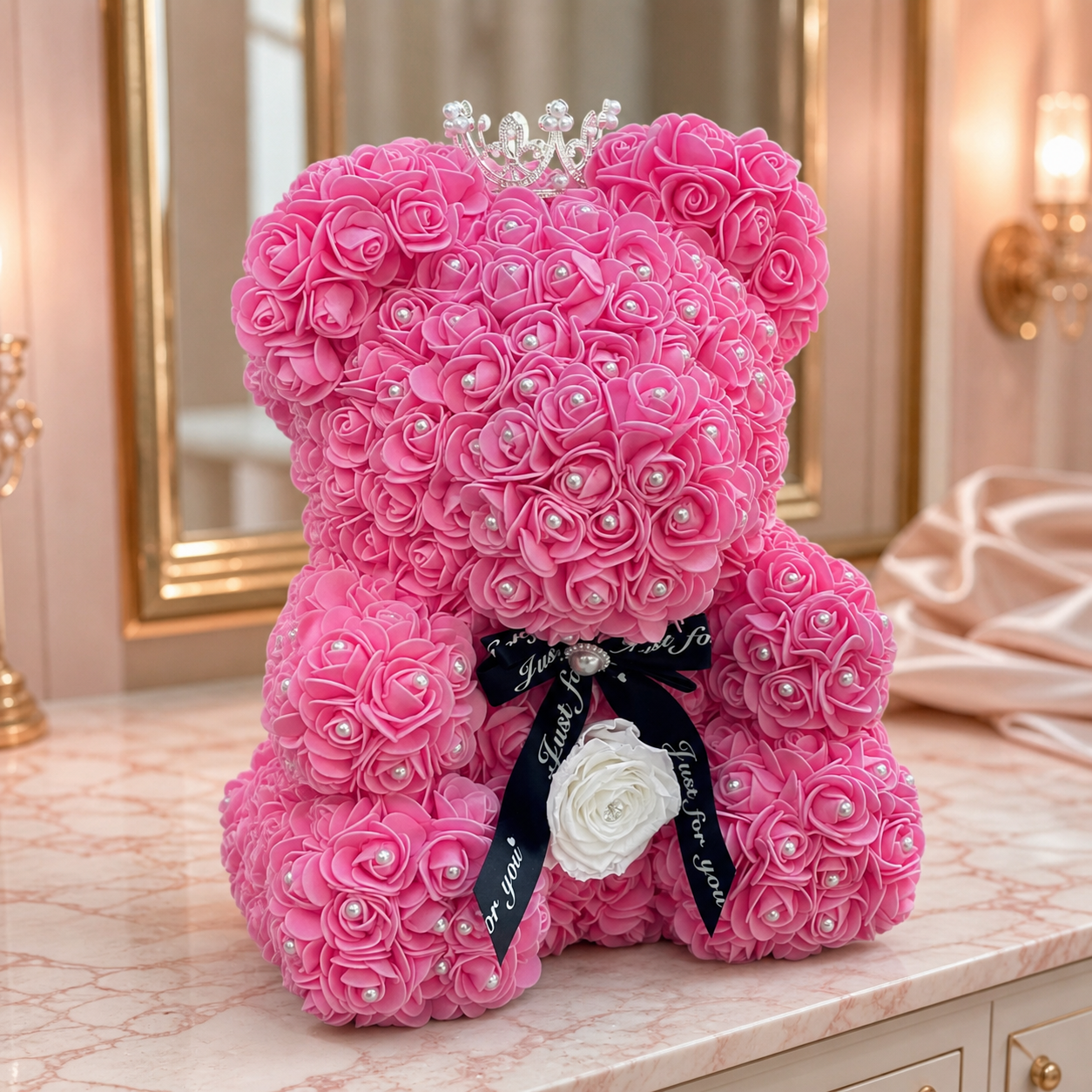 Medium Luxury Pink Rose Bear